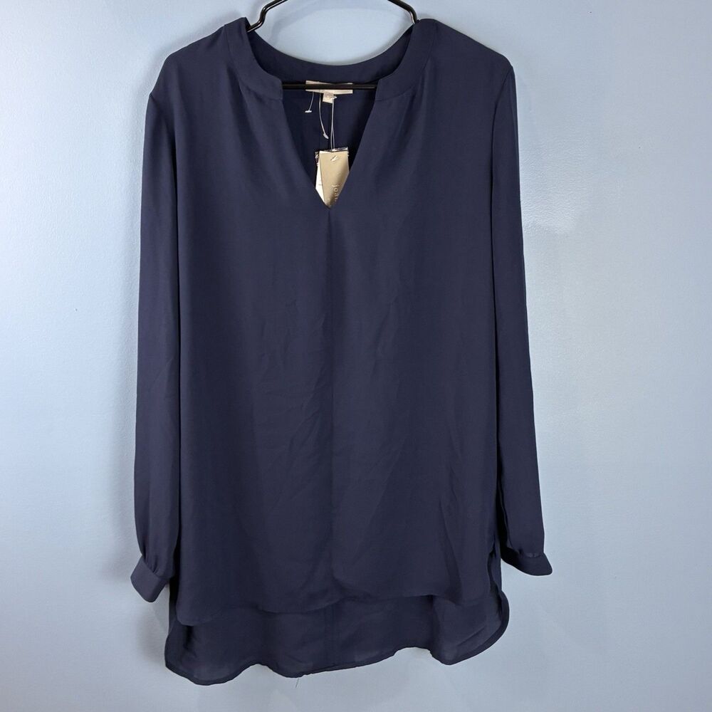 NWT Joan Vass Studio Women’s Navy Blue Tunic Blouse Slit In Back Size Large